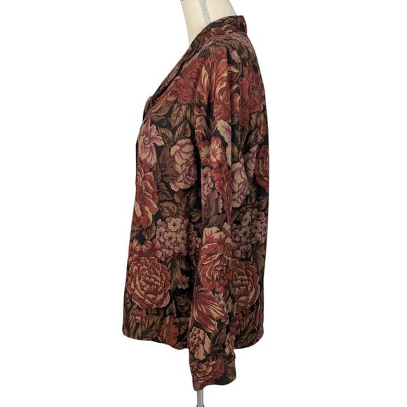 90s Vintage Fall Floral Top Shaket by Bon Worth Brown Black and Tan Size M - Picture 4 of 14